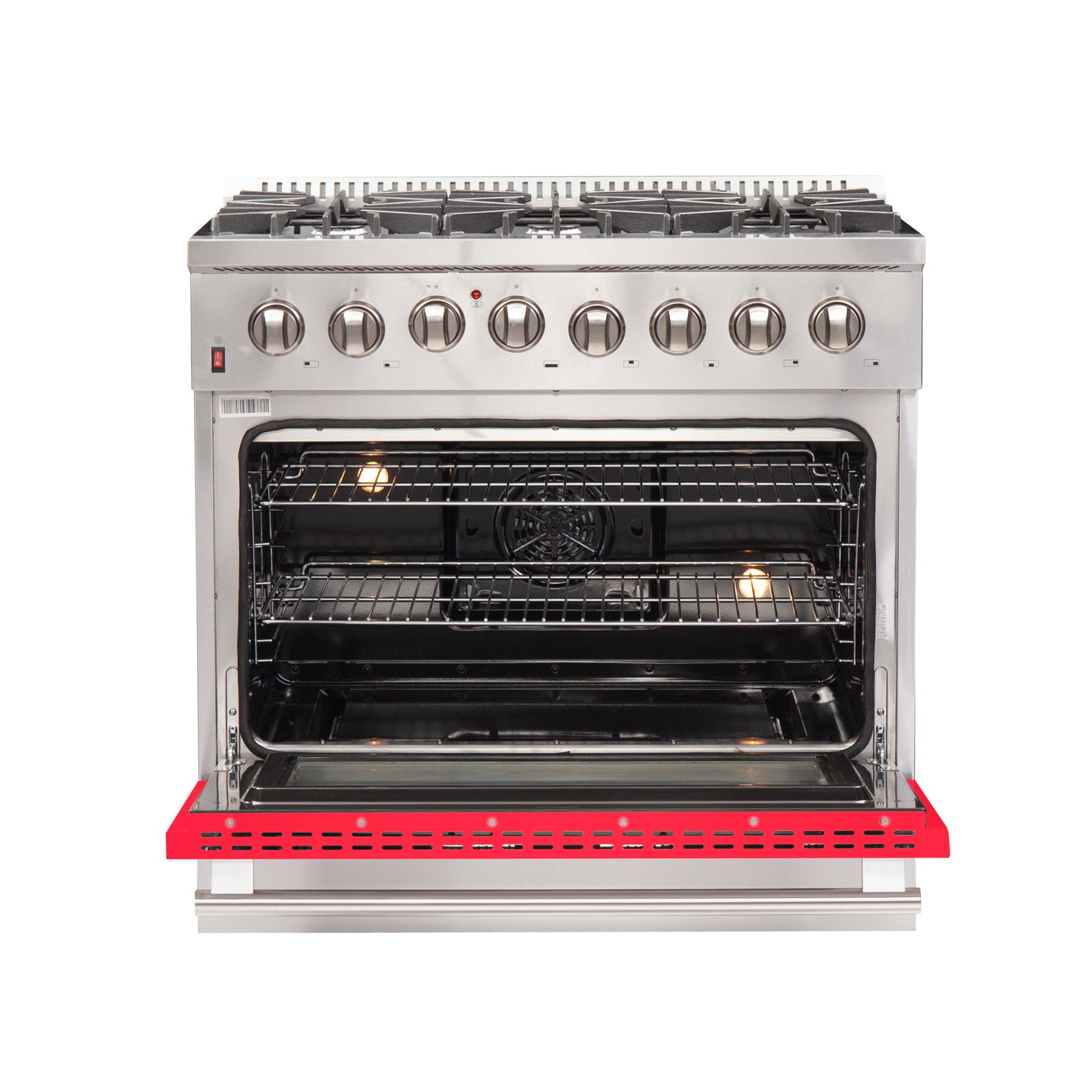 Forno Galiano 36-Inch Freestanding Dual Fuel Range, 6 Burners, Double Convection Ovens, Red Door - BonPrix Électroménagers