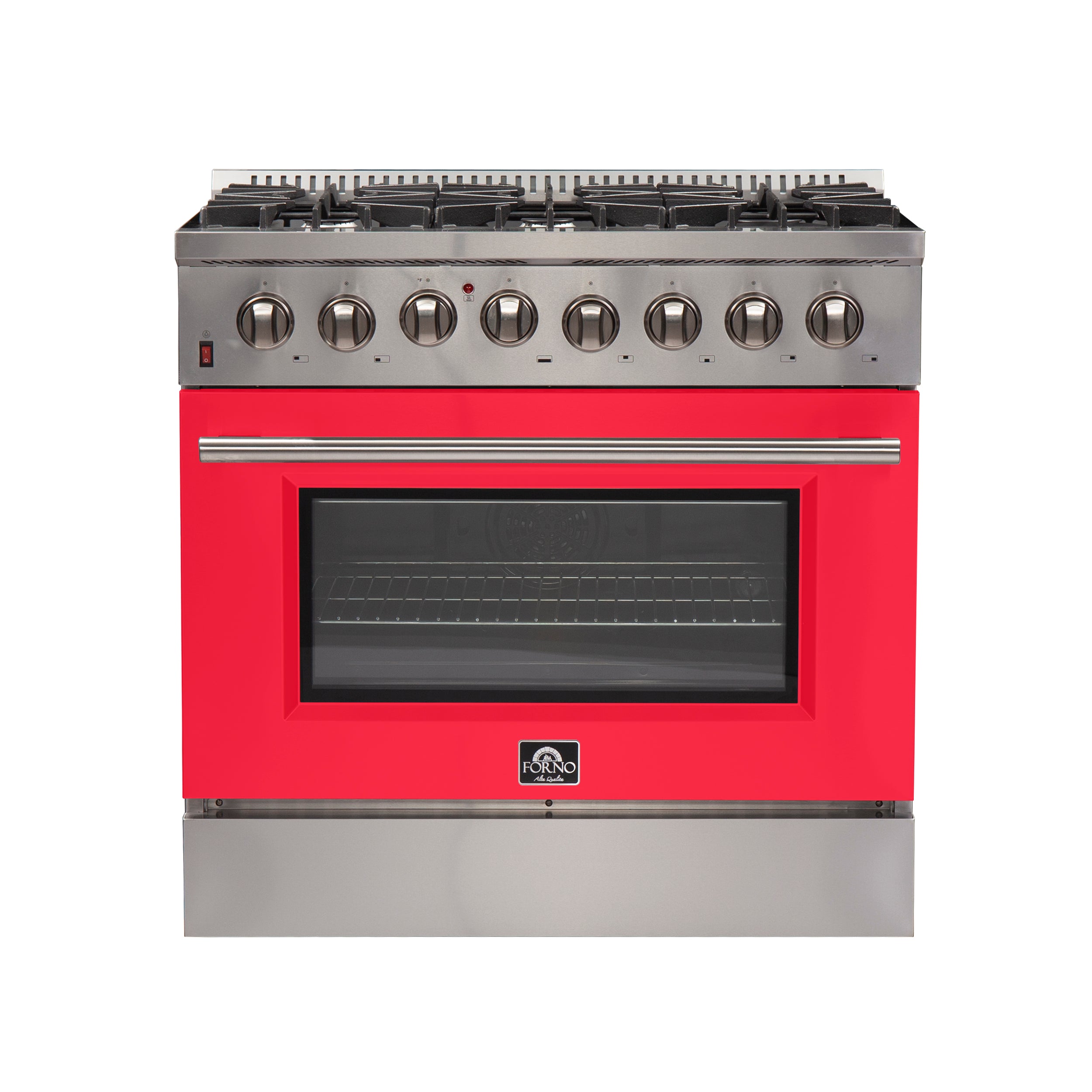 Forno Galiano 36-Inch Freestanding Dual Fuel Range, 6 Burners, Double Convection Ovens, Red Door - BonPrix Électroménagers
