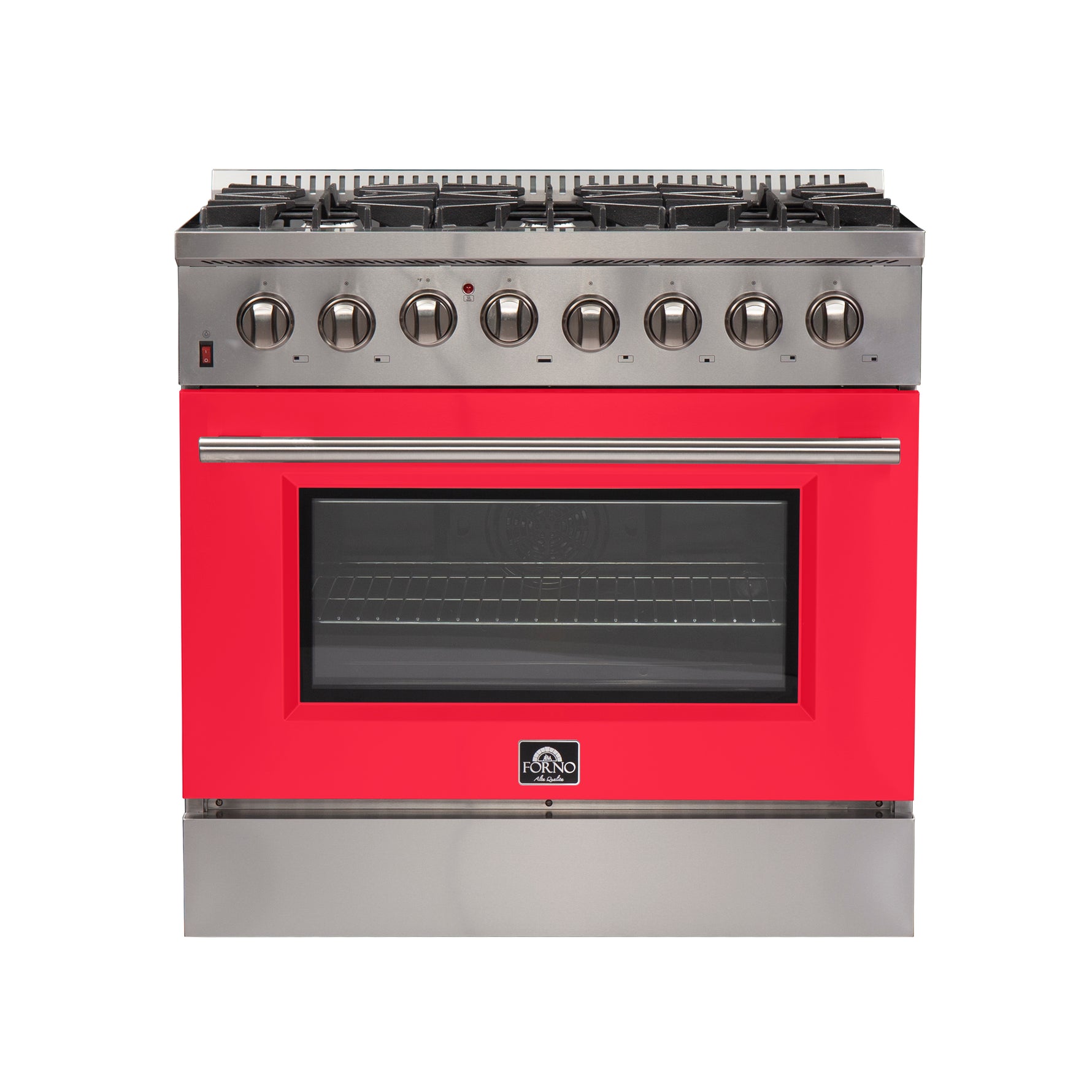 Forno Galiano 36-Inch Freestanding Dual Fuel Range, 6 Burners, Double Convection Ovens, Red Door - BonPrix Électroménagers