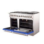 Forno Galiano 48-Inch Freestanding Dual Fuel Range, 8 Burners, Double Convection Ovens, Blue Doors - BonPrix Électroménagers