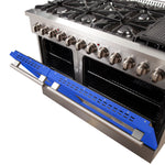 Forno Galiano 48-Inch Freestanding Dual Fuel Range, 8 Burners, Double Convection Ovens, Blue Doors - BonPrix Électroménagers