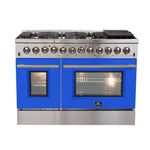 Forno Galiano 48-Inch Freestanding Dual Fuel Range, 8 Burners, Double Convection Ovens, Blue Doors - BonPrix Électroménagers