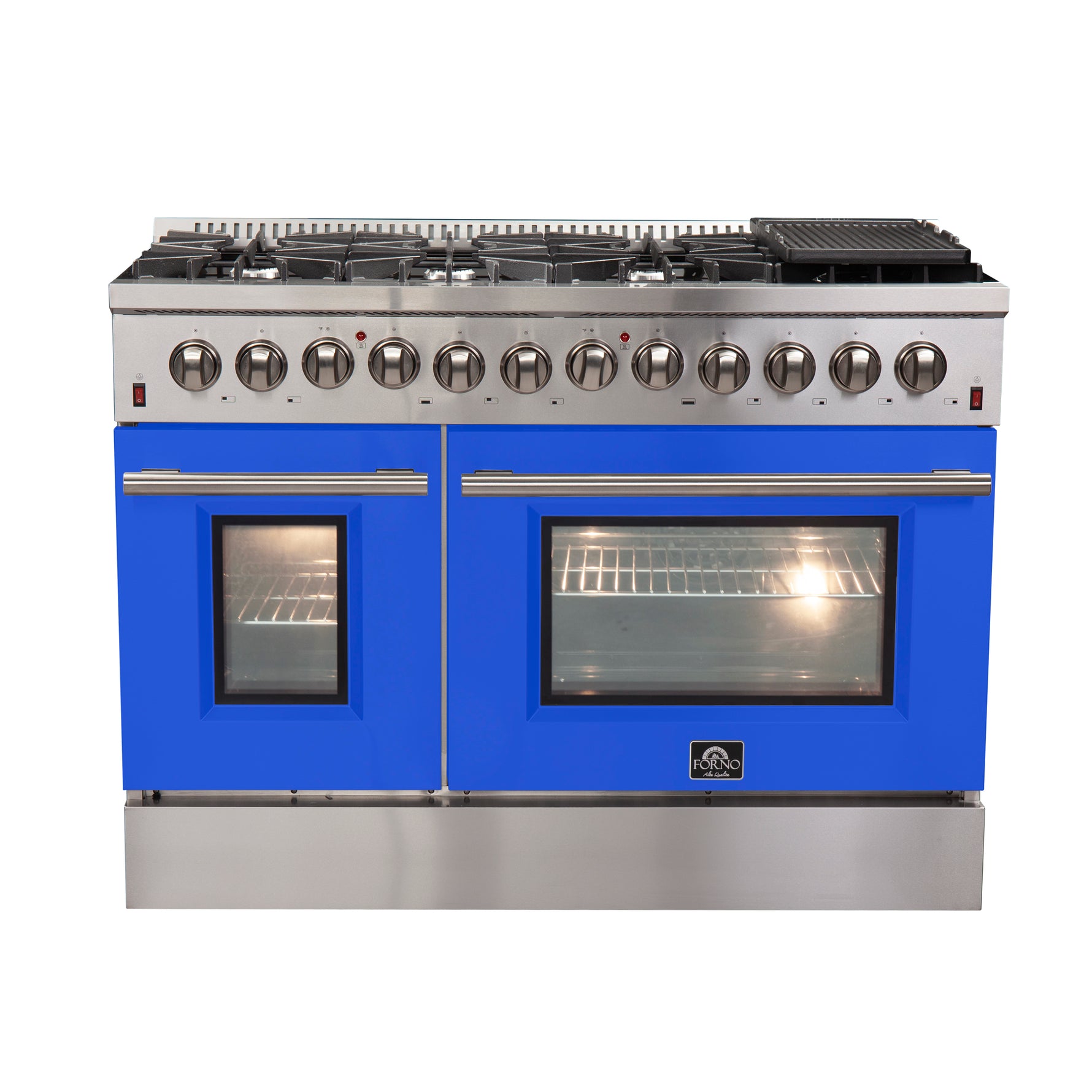 Forno Galiano 48-Inch Freestanding Dual Fuel Range, 8 Burners, Double Convection Ovens, Blue Doors - BonPrix Électroménagers