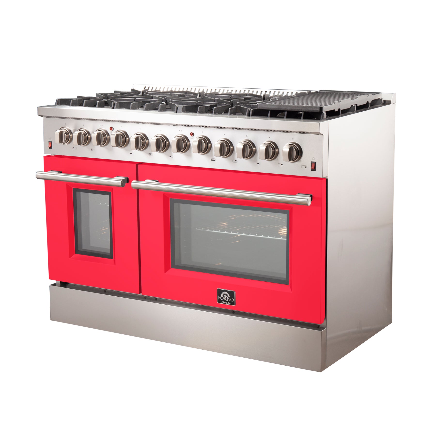Forno Galiano 48-Inch Freestanding Dual Fuel Range, 8 Burners, Double Convection Ovens, Red Doors - BonPrix Électroménagers