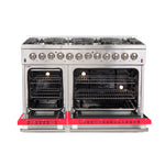Forno Galiano 48-Inch Freestanding Dual Fuel Range, 8 Burners, Double Convection Ovens, Red Doors - BonPrix Électroménagers