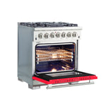 Forno Capriasca 30-Inch Freestanding Dual Fuel Range, 4 Burners, True Convection Oven, Red Door - BonPrix Électroménagers