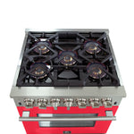 Forno Capriasca 30-Inch Freestanding Dual Fuel Range, 4 Burners, True Convection Oven, Red Door - BonPrix Électroménagers