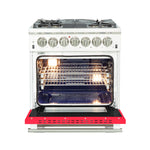 Forno Capriasca 30-Inch Freestanding Dual Fuel Range, 4 Burners, True Convection Oven, Red Door - BonPrix Électroménagers