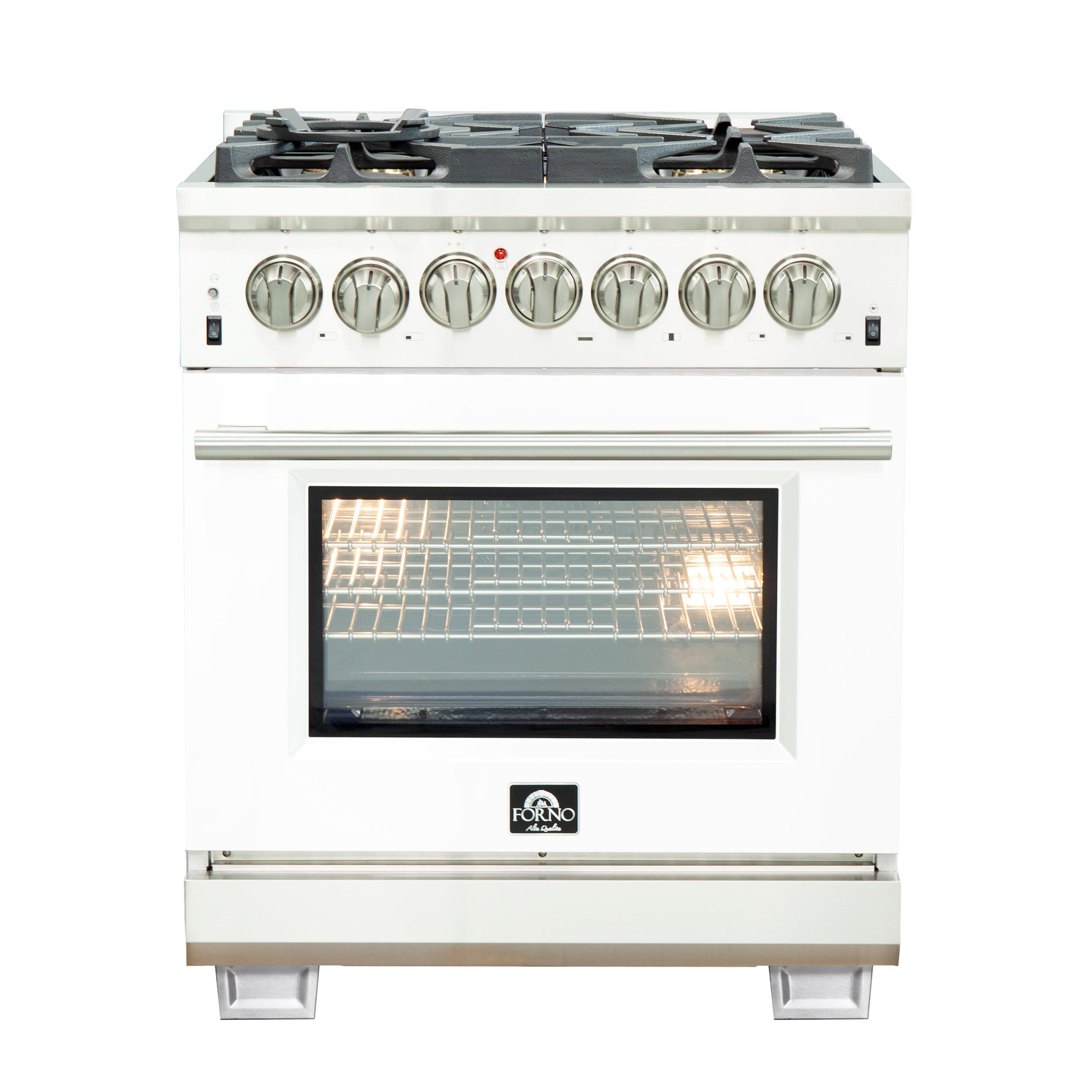 Forno Capriasca 30-Inch Freestanding Dual Fuel Range, 4 Burners, True Convection Oven, White Door - BonPrix Électroménagers
