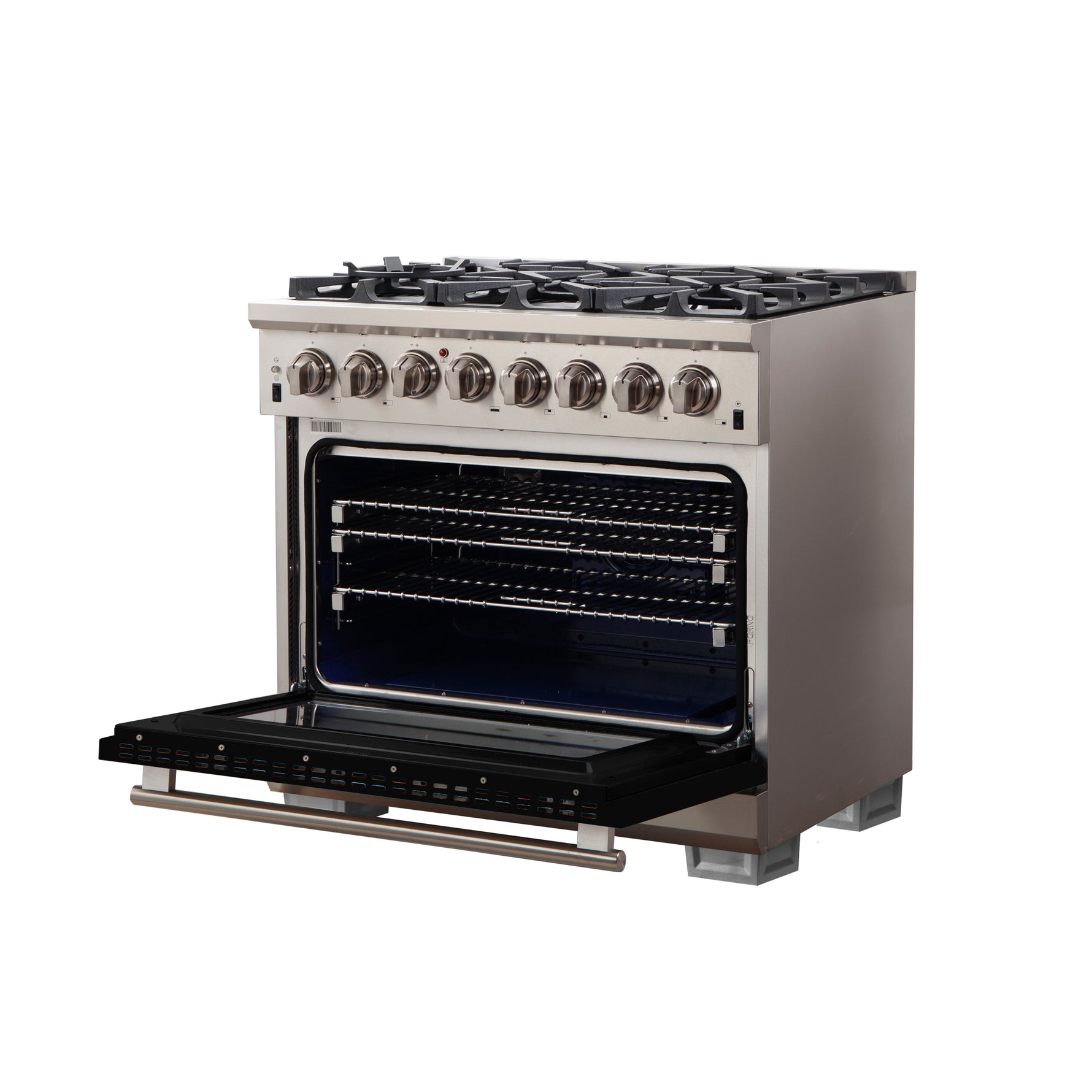 Forno Capriasca 36-Inch Freestanding Dual Fuel Range, 6 Burners, True Convection Oven, Black Door - BonPrix Électroménagers