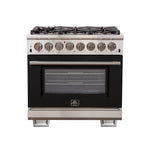 Forno Capriasca 36-Inch Freestanding Dual Fuel Range, 6 Burners, True Convection Oven, Black Door - BonPrix Électroménagers