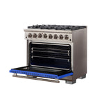 Forno Capriasca 36-Inch Freestanding Dual Fuel Range, 6 Burners, True Convection Oven, Blue Door - BonPrix Électroménagers
