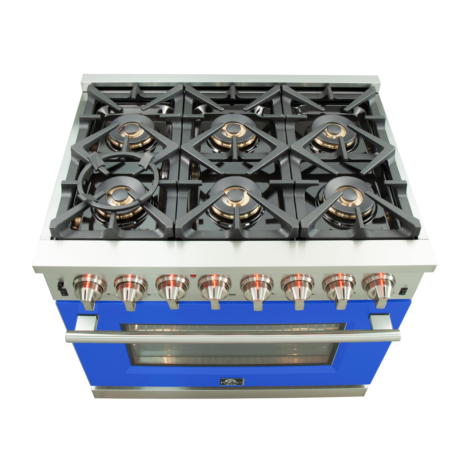 Forno Capriasca 36-Inch Freestanding Dual Fuel Range, 6 Burners, True Convection Oven, Blue Door - BonPrix Électroménagers