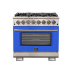 Forno Capriasca 36-Inch Freestanding Dual Fuel Range, 6 Burners, True Convection Oven, Blue Door - BonPrix Électroménagers