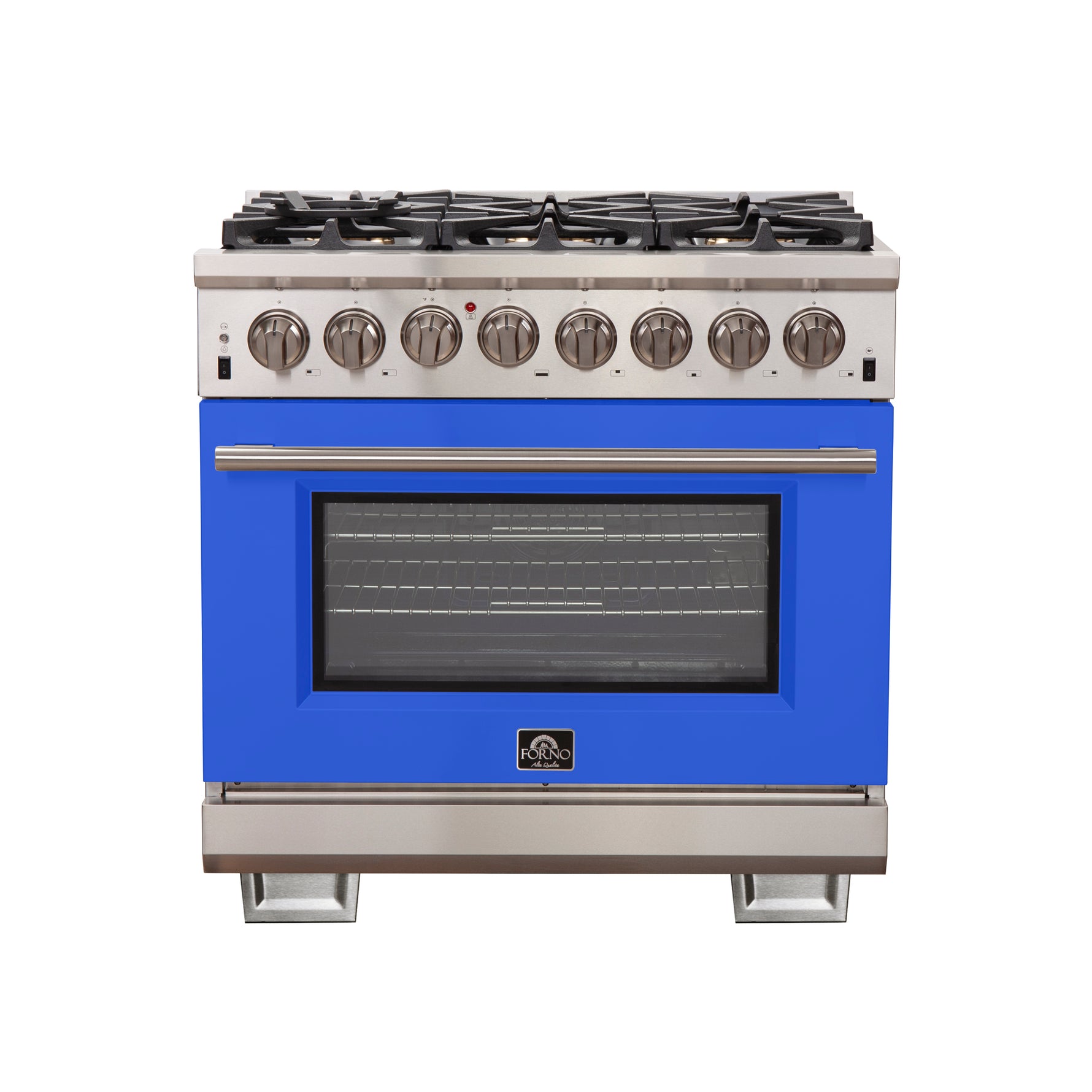 Forno Capriasca 36-Inch Freestanding Dual Fuel Range, 6 Burners, True Convection Oven, Blue Door - BonPrix Électroménagers