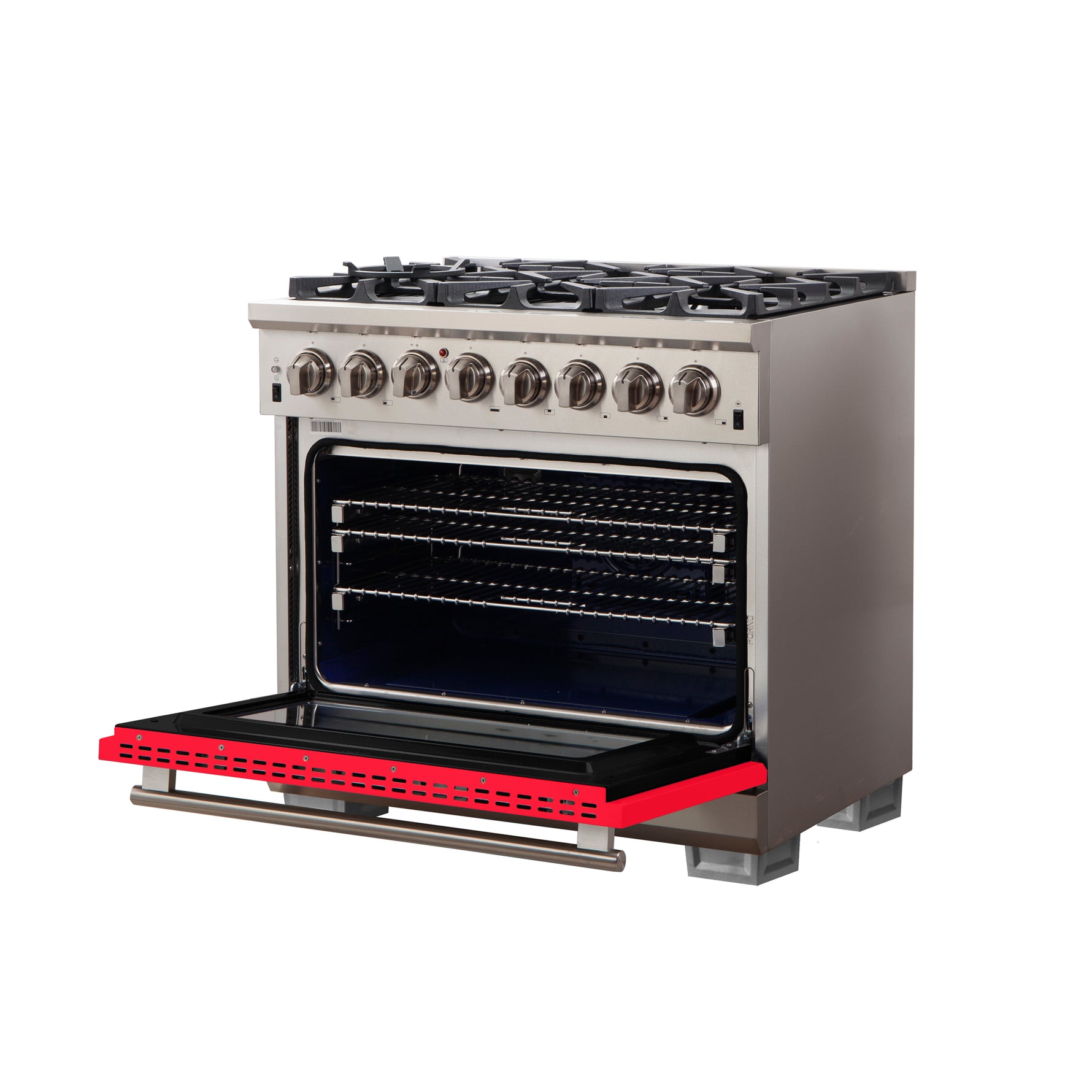 Forno Capriasca 36-Inch Freestanding Dual Fuel Range, 6 Burners, True Convection Oven, Red Door - BonPrix Électroménagers