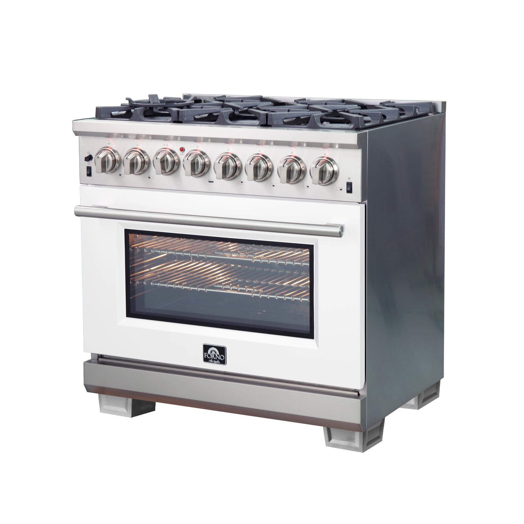 Forno Capriasca 36-Inch Freestanding Dual Fuel Range, 6 Burners, True Convection Oven, White Door - BonPrix Électroménagers