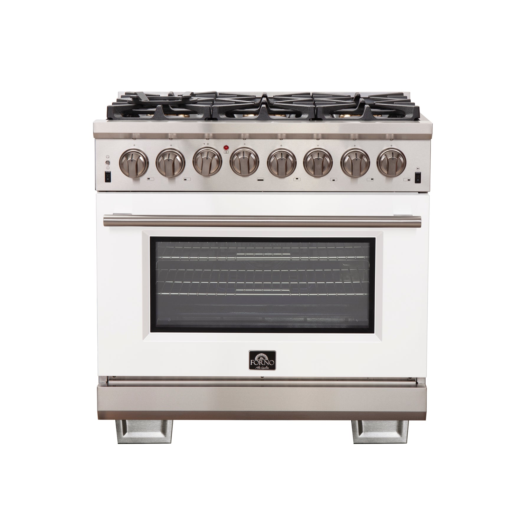Forno Capriasca 36-Inch Freestanding Dual Fuel Range, 6 Burners, True Convection Oven, White Door - BonPrix Électroménagers