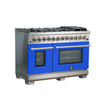 Forno Capriasca 48-Inch Freestanding Dual Fuel Range, 8 Burners, True Convection Oven, Blue Doors - BonPrix Électroménagers