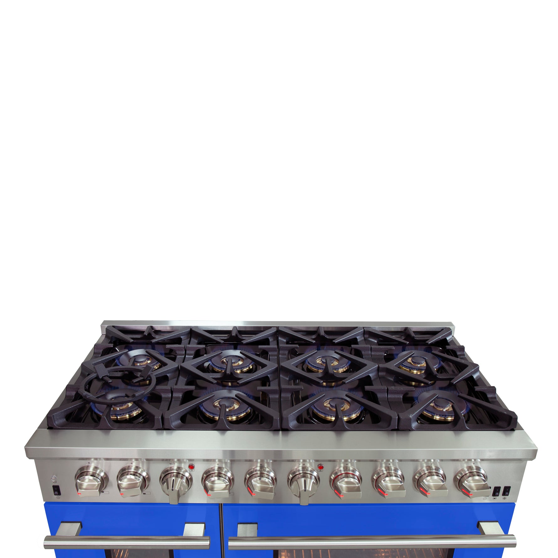 Forno Capriasca 48-Inch Freestanding Dual Fuel Range, 8 Burners, True Convection Oven, Blue Doors - BonPrix Électroménagers