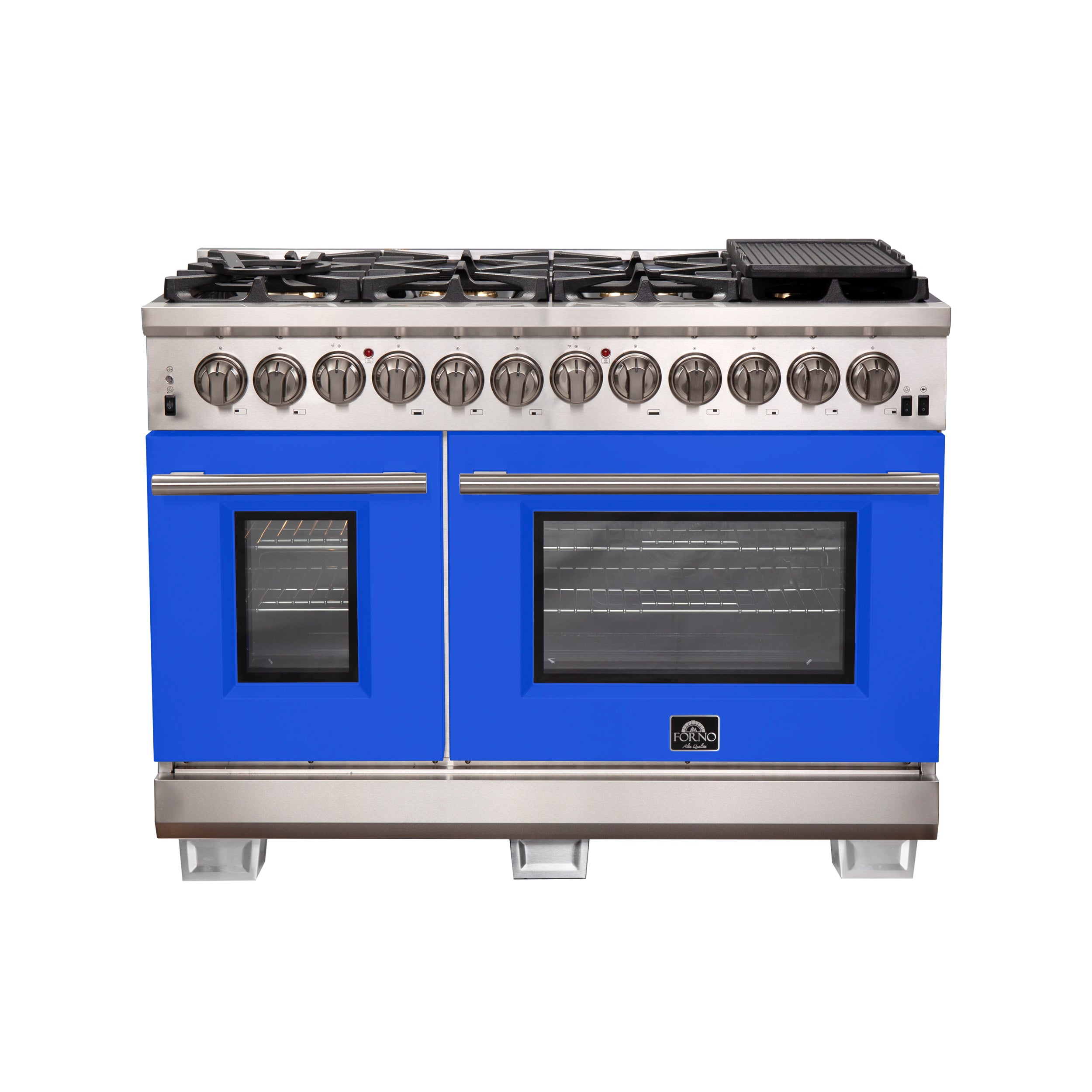 Forno Capriasca 48-Inch Freestanding Dual Fuel Range, 8 Burners, True Convection Oven, Blue Doors - BonPrix Électroménagers