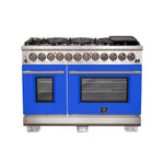 Forno Capriasca 48-Inch Freestanding Dual Fuel Range, 8 Burners, True Convection Oven, Blue Doors - BonPrix Électroménagers
