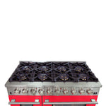 Forno Capriasca 48-Inch Freestanding Dual Fuel Range, 8 Burners, True Convection Oven, Red Doors - BonPrix Électroménagers