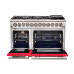 Forno Capriasca 48-Inch Freestanding Dual Fuel Range, 8 Burners, True Convection Oven, Red Doors - BonPrix Électroménagers
