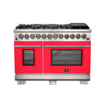 Forno Capriasca 48-Inch Freestanding Dual Fuel Range, 8 Burners, True Convection Oven, Red Doors - BonPrix Électroménagers