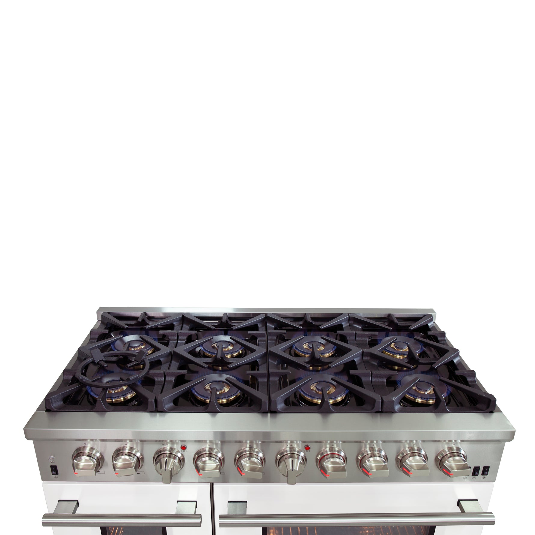 Forno Capriasca 48-Inch Freestanding Dual Fuel Range, 8 Burners, True Convection Oven, White Doors - BonPrix Électroménagers