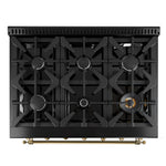 Forno Antico 36-inch Dual Fuel Range, Black and Antique Brass, 6 Burners, 4.5 cu.ft. Convection Oven - BonPrix Électroménagers