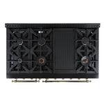 Forno Antico 48-Inch Dual Fuel Range, Black with Antique Brass Finish, 8 Burners, 94,000 BTU, 5.5 cu.ft. Double Ovens & Griddle - BonPrix Électroménagers