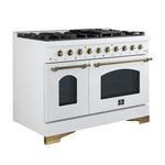 Forno Antico 48-Inch Dual Fuel Range, White with Antique Brass Finish, 8 Burners, 94,000 BTU, 5.5 cu.ft. Double Ovens & Griddle - BonPrix Électroménagers