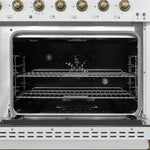 Forno Antico 48-Inch Dual Fuel Range, White with Antique Brass Finish, 8 Burners, 94,000 BTU, 5.5 cu.ft. Double Ovens & Griddle - BonPrix Électroménagers