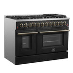 Galiano 48-inch Dual Fuel Range Black & Antique Brass Design with 8 Sealed Burners 107,000 BTU, 6.58 cu. ft. double ovens & Griddle - BonPrix Électroménagers