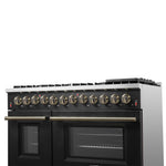 Galiano 48-inch Dual Fuel Range Black & Antique Brass Design with 8 Sealed Burners 107,000 BTU, 6.58 cu. ft. double ovens & Griddle - BonPrix Électroménagers