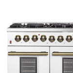 Galiano 48-inch Dual Fuel Range White & Antique Brass Design with 8 Sealed Burners 107,000 BTU, 6.58 cu. ft. double ovens & Griddle - BonPrix Électroménagers