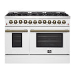 Galiano 48-inch Dual Fuel Range White & Antique Brass Design with 8 Sealed Burners 107,000 BTU, 6.58 cu. ft. double ovens & Griddle - BonPrix Électroménagers