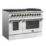 Galiano 48-inch Dual Fuel Range White & Antique Brass Design with 8 Sealed Burners 107,000 BTU, 6.58 cu. ft. double ovens & Griddle - BonPrix Électroménagers