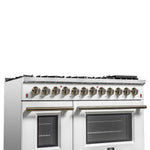 Galiano 48-inch Dual Fuel Range White & Antique Brass Design with 8 Sealed Burners 107,000 BTU, 6.58 cu. ft. double ovens & Griddle - BonPrix Électroménagers