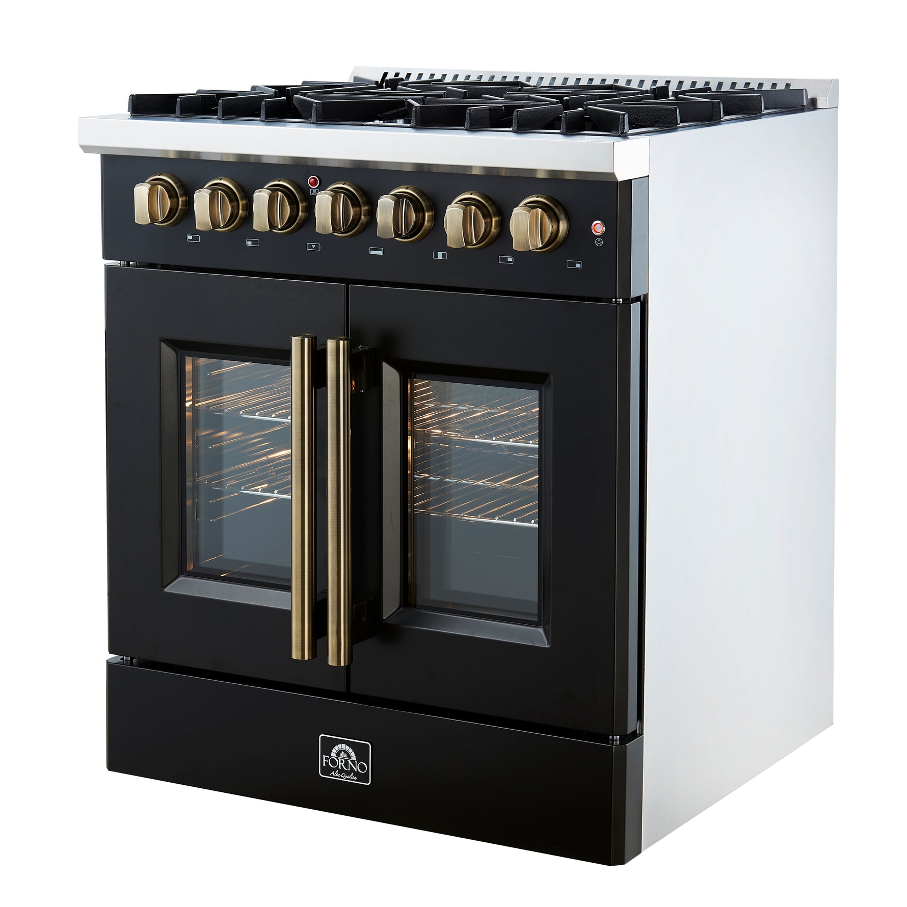 Forno Galiano 30-inch Freestanding French Door Dual Fuel Range Black - BonPrix Électroménagers
