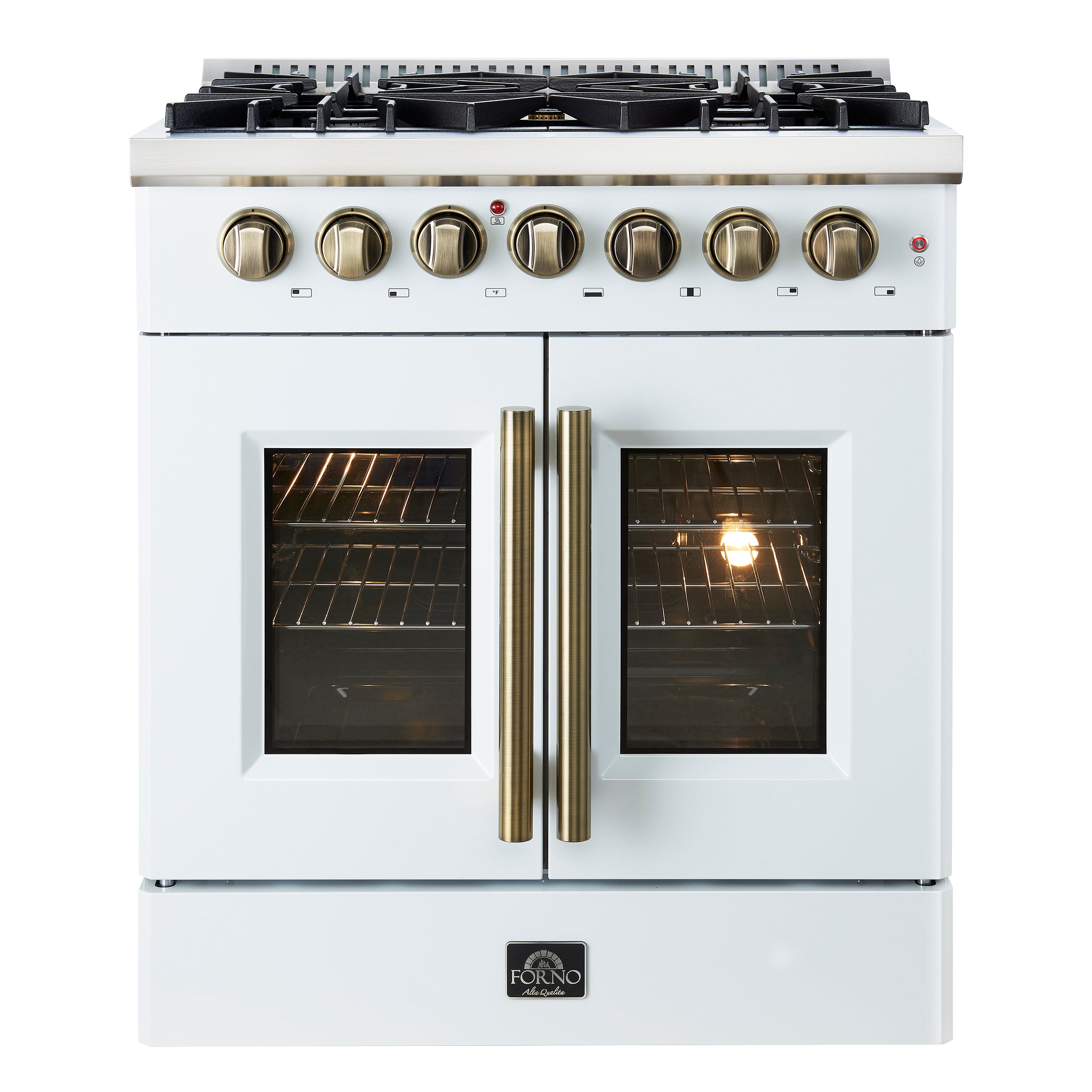 Forno Galiano 30-inch Freestanding French Door Dual Fuel Range White - BonPrix Électroménagers