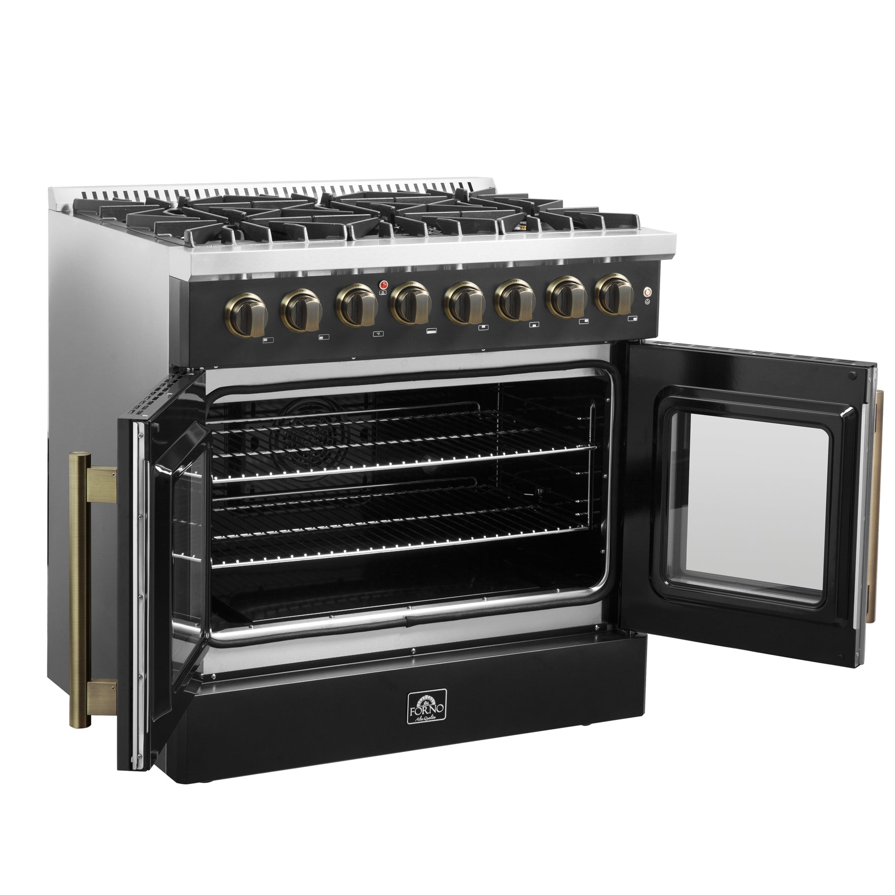 Forno Galiano 36-inch Freestanding French Door Dual Fuel Range Black - BonPrix Électroménagers