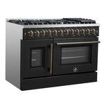 Forno Galiano 48-inch French Door Dual Fuel Range, Black & Antique Brass Design, 8 Sealed Burners - 107,000 BTU, Griddle, 6.58 cu.ft. Double Ovens - BonPrix Électroménagers