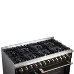 Forno Galiano 48-inch French Door Dual Fuel Range, Black & Antique Brass Design, 8 Sealed Burners - 107,000 BTU, Griddle, 6.58 cu.ft. Double Ovens - BonPrix Électroménagers