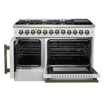 Forno Galiano 48-inch French Door Dual Fuel Range, White & Antique Brass Design, 8 Sealed Burners - 107,000 BTU, Griddle, 6.58 cu.ft. Double Ovens - BonPrix Électroménagers