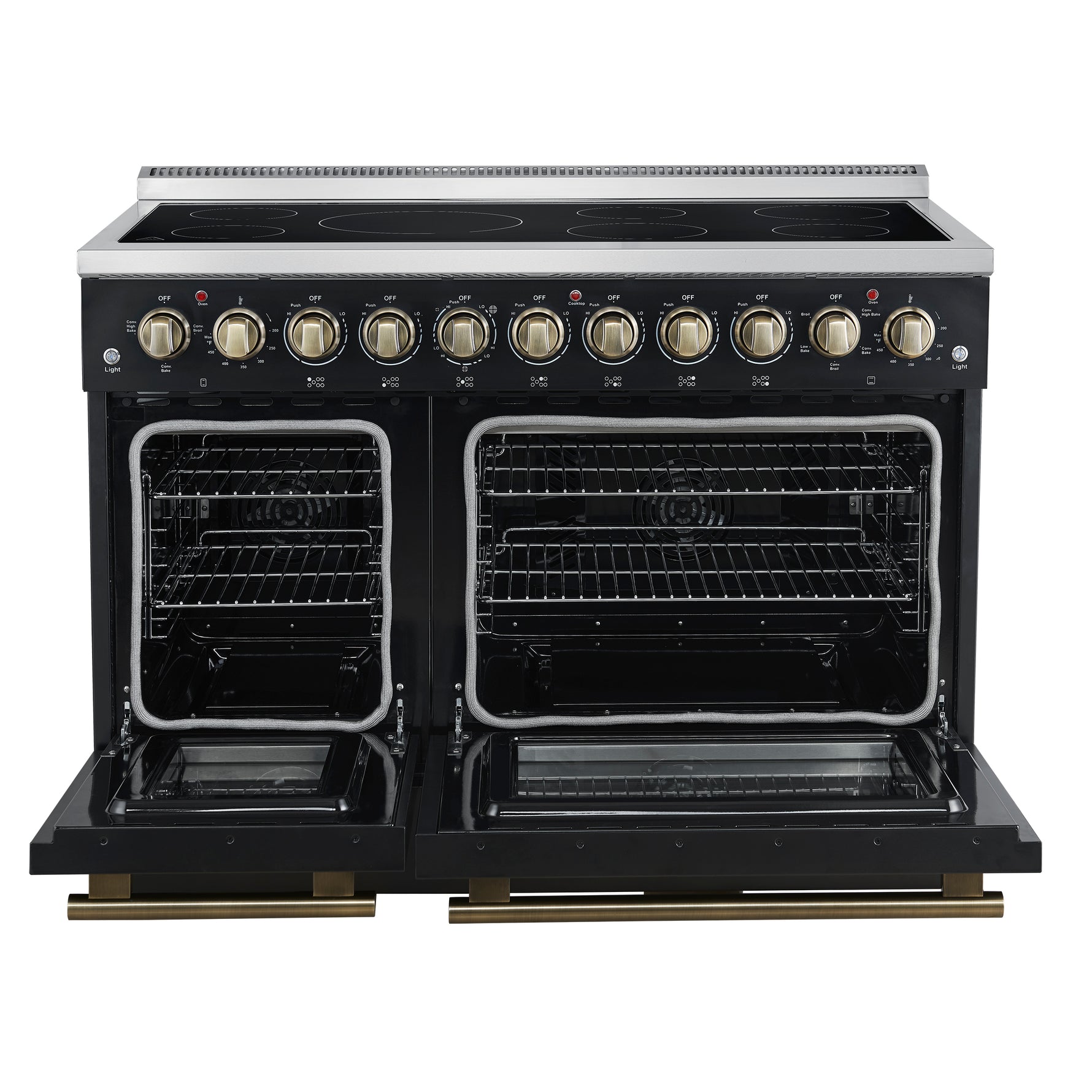 Forno Paolo 48 Inch Freestanding Electric Range in Black with Antique Brass, 6.7 cu.ft, True Convection Oven, Energy Efficient - BonPrix Électroménagers