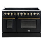 Forno Paolo 48 Inch Freestanding Electric Range in Black with Antique Brass, 6.7 cu.ft, True Convection Oven, Energy Efficient - BonPrix Électroménagers