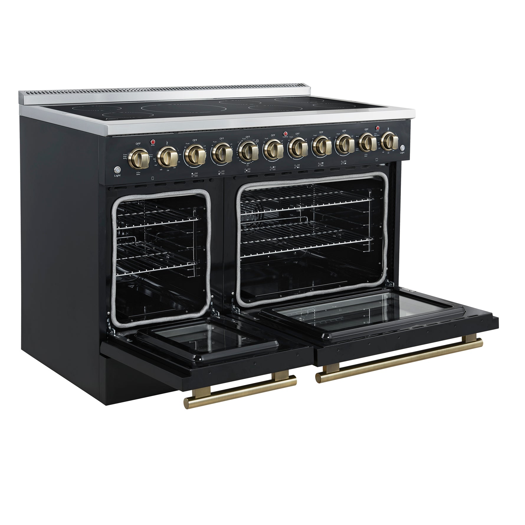 Forno Paolo 48 Inch Freestanding Electric Range in Black with Antique Brass, 6.7 cu.ft, True Convection Oven, Energy Efficient - BonPrix Électroménagers