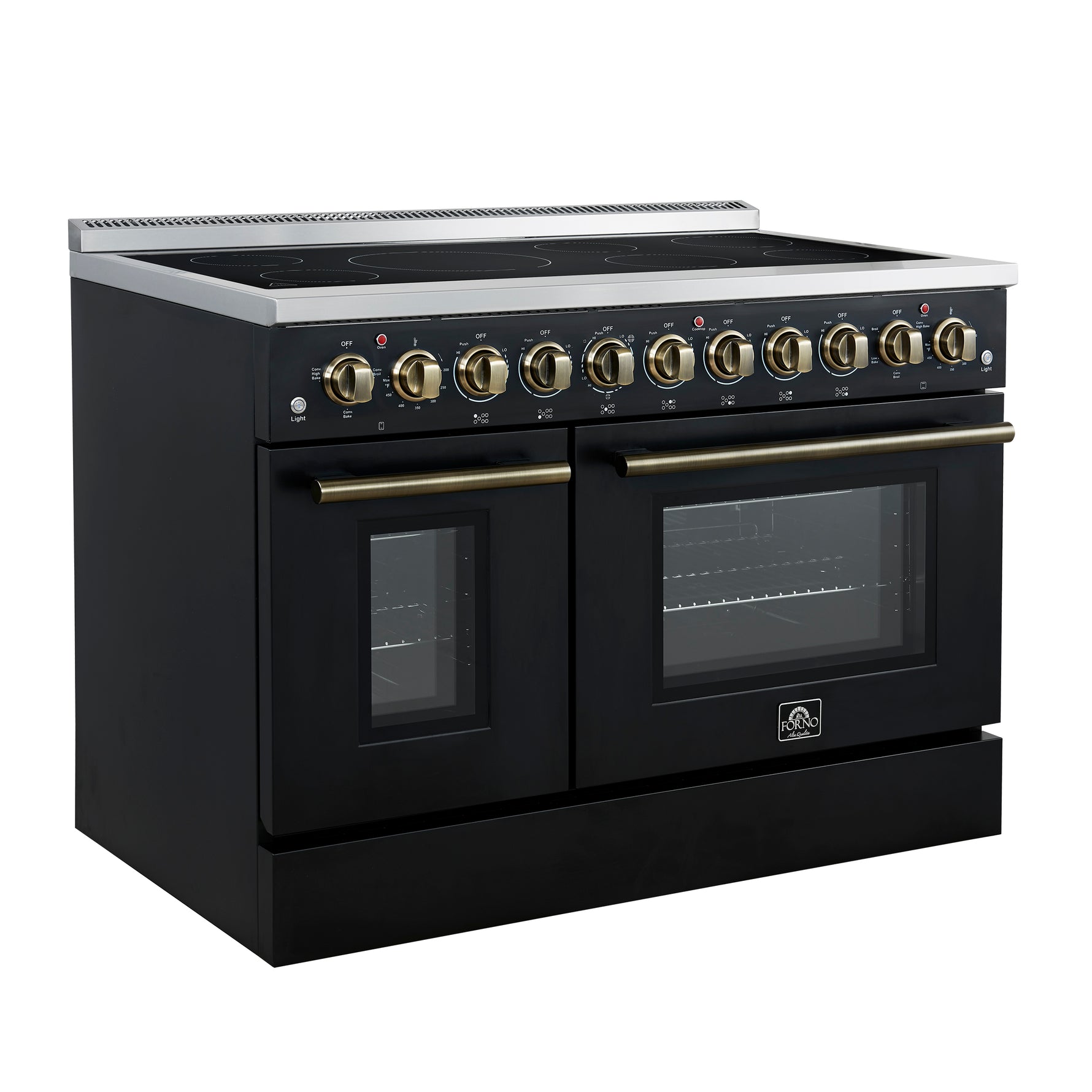Forno Paolo 48 Inch Freestanding Electric Range in Black with Antique Brass, 6.7 cu.ft, True Convection Oven, Energy Efficient - BonPrix Électroménagers